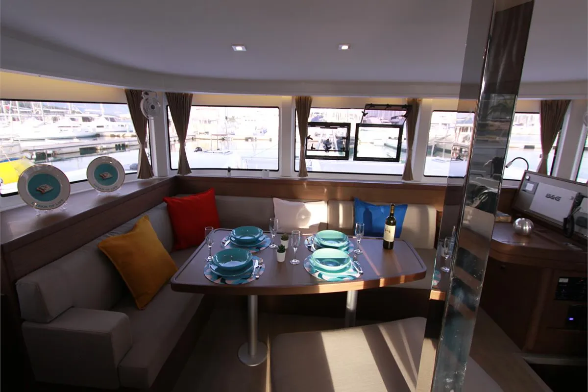 Salon of Dream of Life, a Lagoon 42 catamaran at Kontokali, Greece