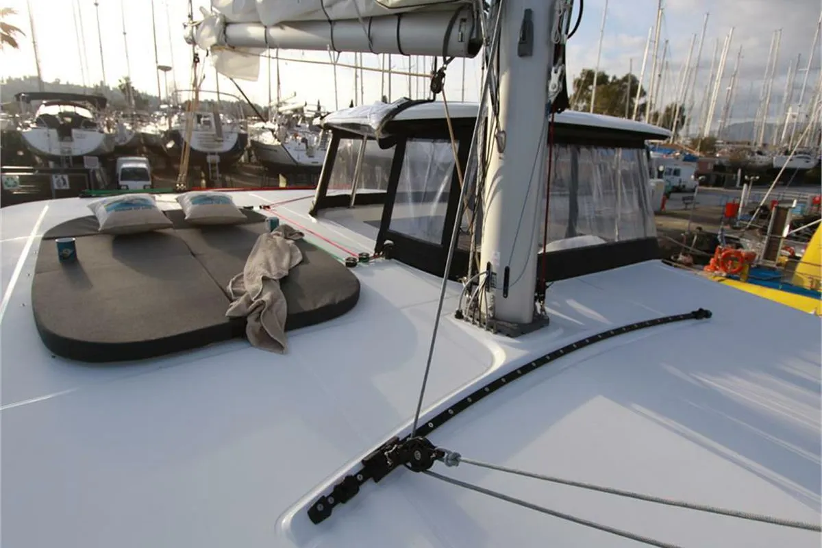 Deck of Dream of Life, a Lagoon 42 catamaran at Kontokali, Greece