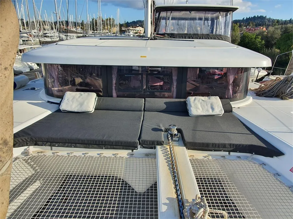 Deck of Dream of Life, a Lagoon 42 catamaran at Kontokali, Greece