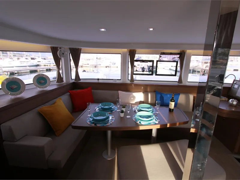 Salon of Dream of Life, a Lagoon 42 catamaran at Kontokali, Greece