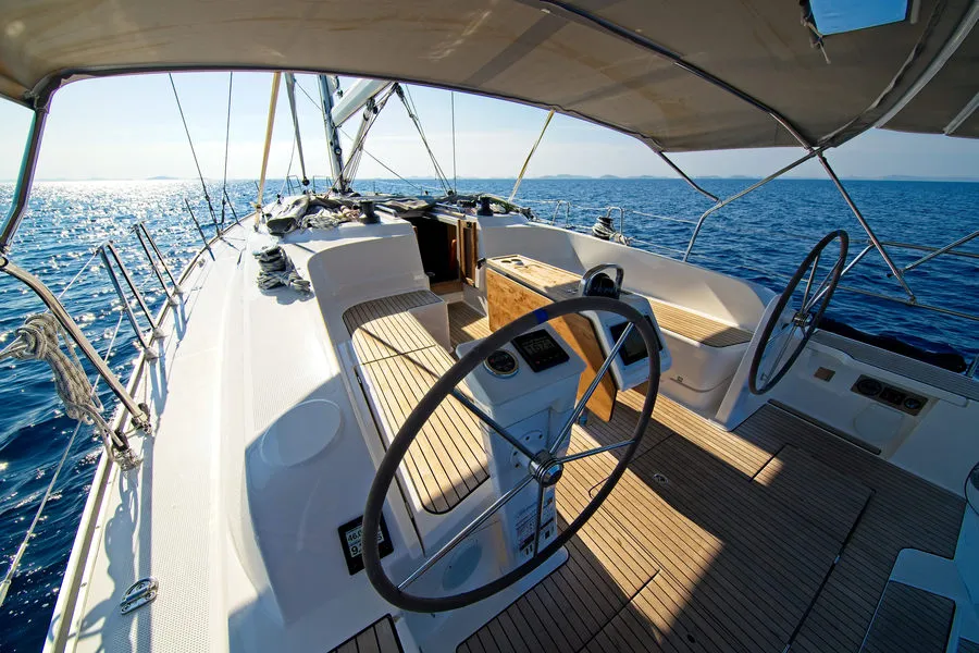 Cockpit of MH 79, a Bavaria Cruiser 46 sailboat at Murter, Croatia