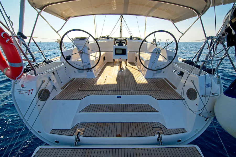 Cockpit of MH 79, a Bavaria Cruiser 46 sailboat at Murter, Croatia