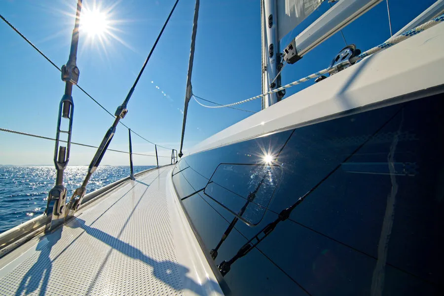 Deck of MH 79, a Bavaria Cruiser 46 sailboat at Murter, Croatia