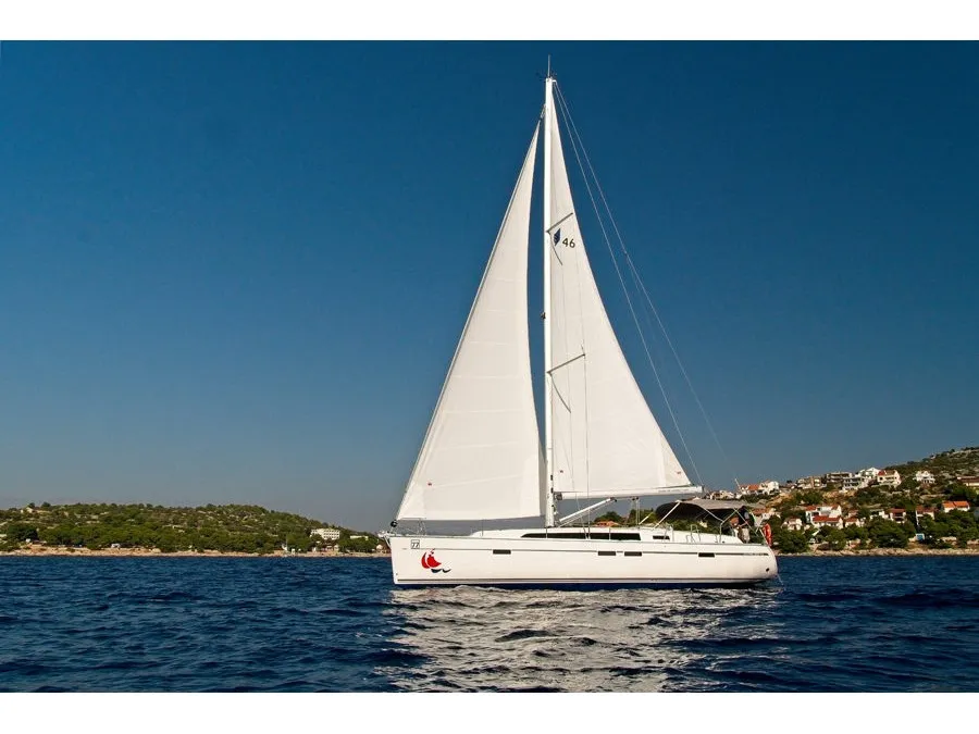 Exterior view of MH 79, a Bavaria Cruiser 46 sailboat at Murter, Croatia