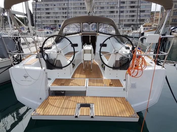 Cockpit of Romana, a Jeanneau Sun Odyssey 349 sailboat at Grad Pula, Croatia