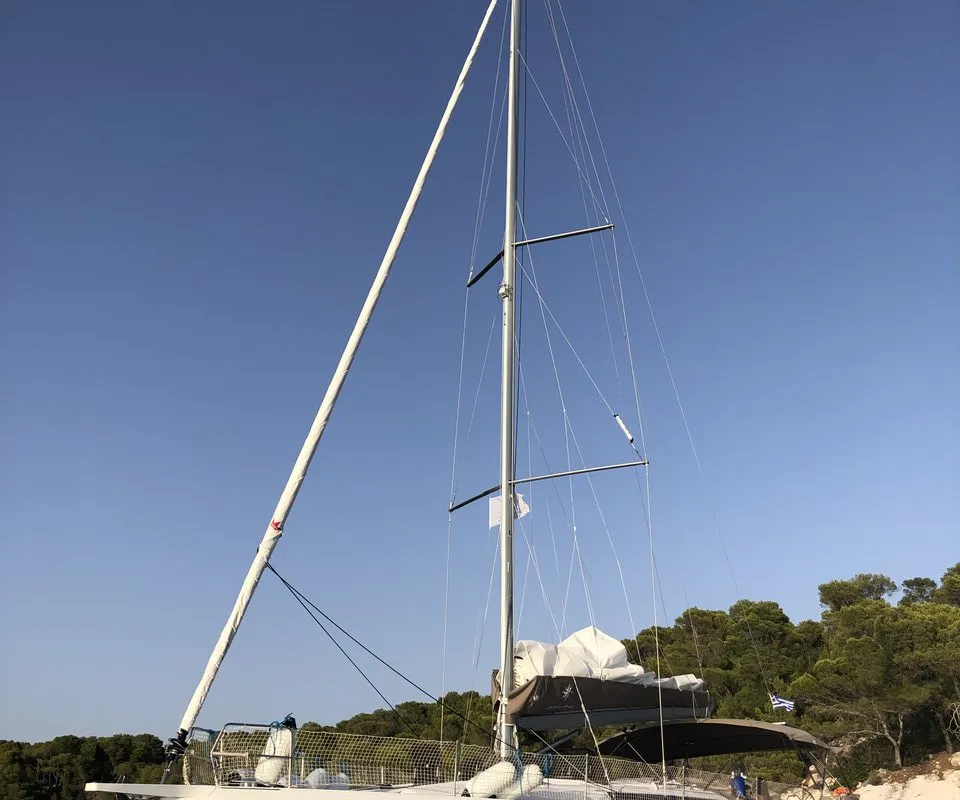 Exterior view of Aqua Fun, a Jeanneau Sun Odyssey 490 sailboat at Lavrion, Greece