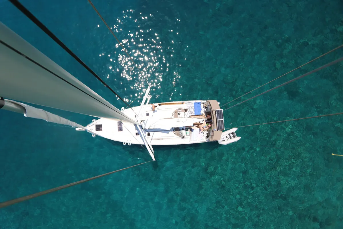 Exterior view of Aqua Fun, a Jeanneau Sun Odyssey 490 sailboat at Lavrion, Greece