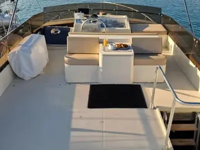 Cockpit of BLUE DREAM, a Ferretti 52 motor yacht at Piraeus, Greece