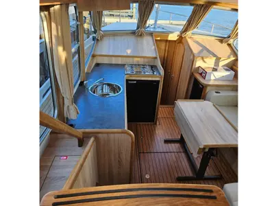 Cockpit of Fortuna, a Gruno 41 Excellent motorboat at Akkrum, Netherlands