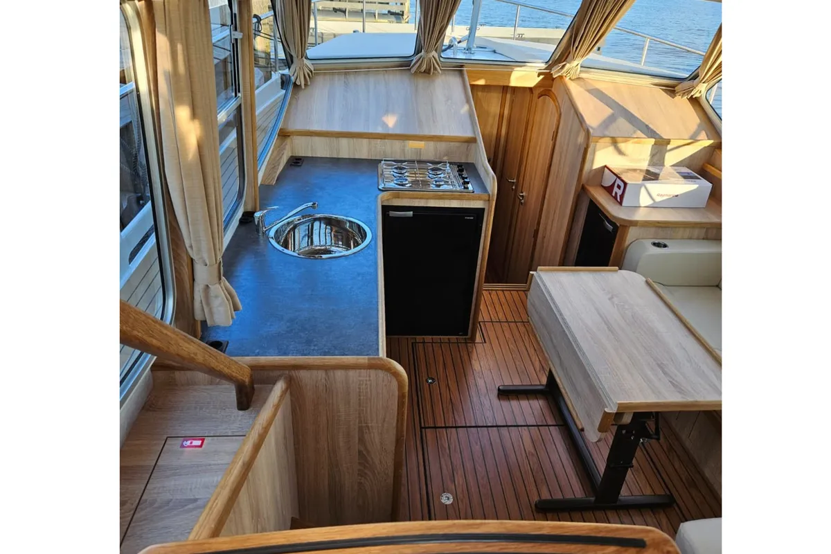 Cockpit of Fortuna, a Gruno 41 Excellent motorboat at Akkrum, Netherlands