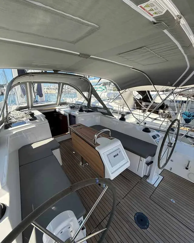 Cockpit of The Cat, a Bavaria C38 sailboat at Fethiye, Turkey