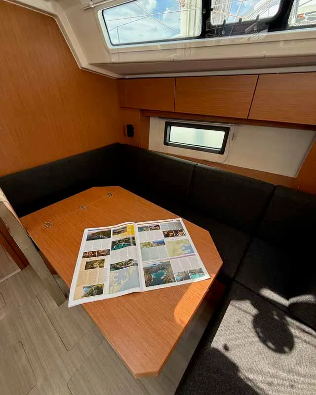 Salon of The Cat, a Bavaria C38 sailboat at Fethiye, Turkey