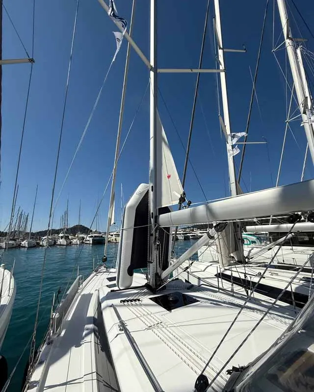 Deck of The Cat, a Bavaria C38 sailboat at Fethiye, Turkey