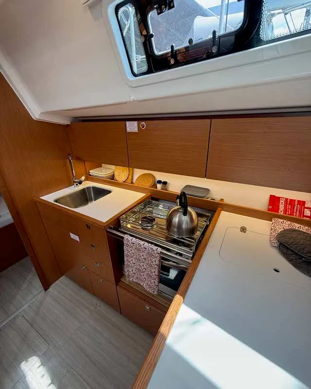 Galley of The Cat, a Bavaria C38 sailboat at Fethiye, Turkey