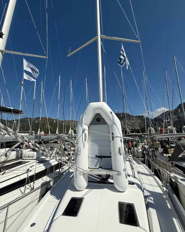 Deck of The Cat, a Bavaria C38 sailboat at Fethiye, Turkey