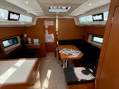 Salon of The Cat, a Bavaria C38 sailboat at Fethiye, Turkey