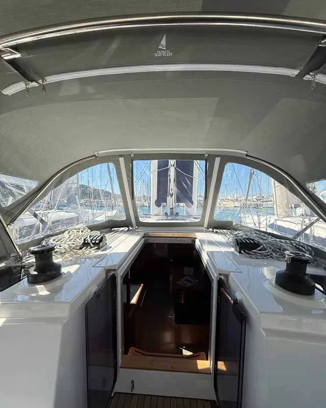 Deck of The Cat, a Bavaria C38 sailboat at Fethiye, Turkey