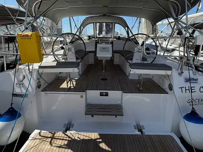 Cockpit of The Cat, a Bavaria C38 sailboat at Fethiye, Turkey