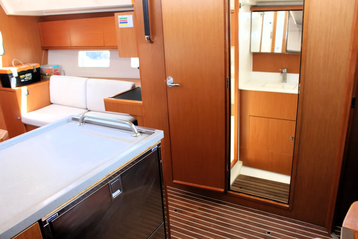Salon of Amaryllis, a Bavaria C45 Style sailboat at Lavrion, Greece