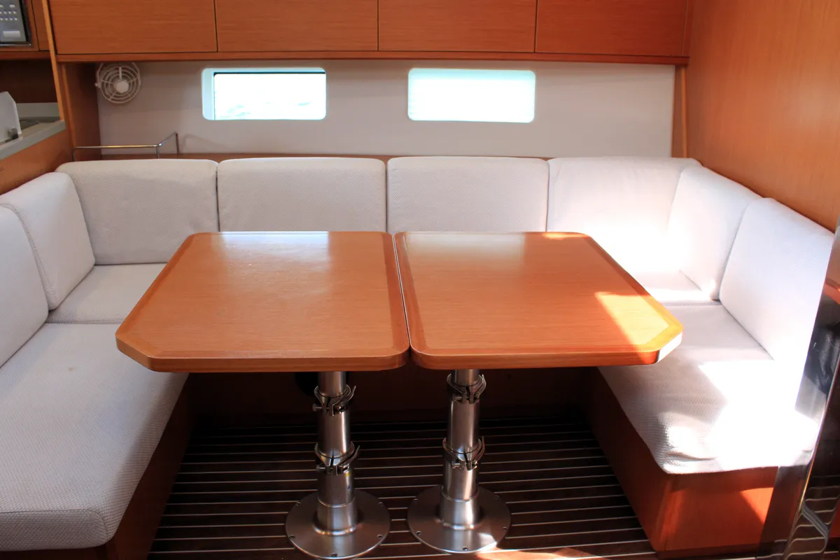 Salon of Amaryllis, a Bavaria C45 Style sailboat at Lavrion, Greece