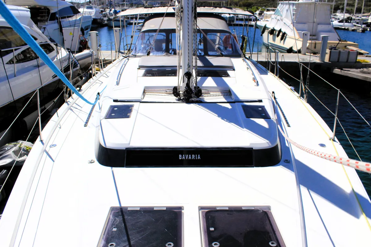 Exterior view of Amaryllis, a Bavaria C45 Style sailboat at Lavrion, Greece