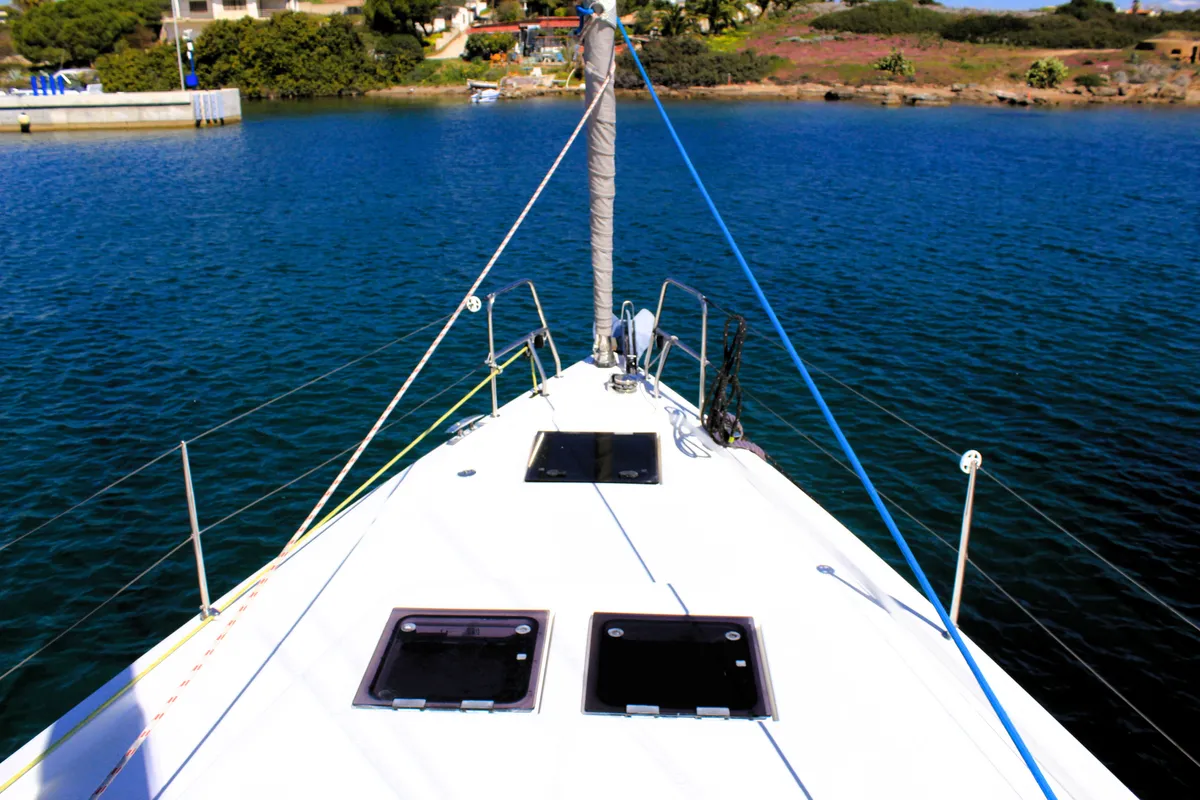 Exterior view of Amaryllis, a Bavaria C45 Style sailboat at Lavrion, Greece