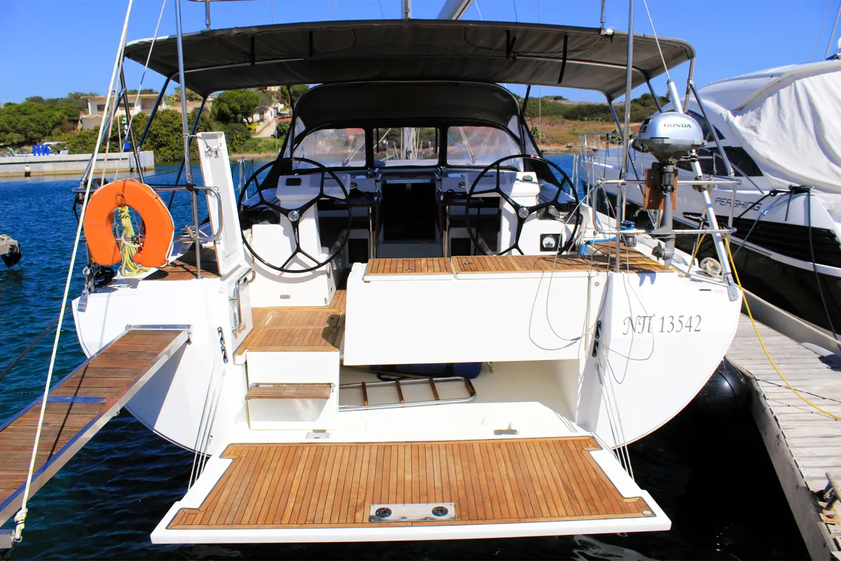 Exterior view of Amaryllis, a Bavaria C45 Style sailboat at Lavrion, Greece