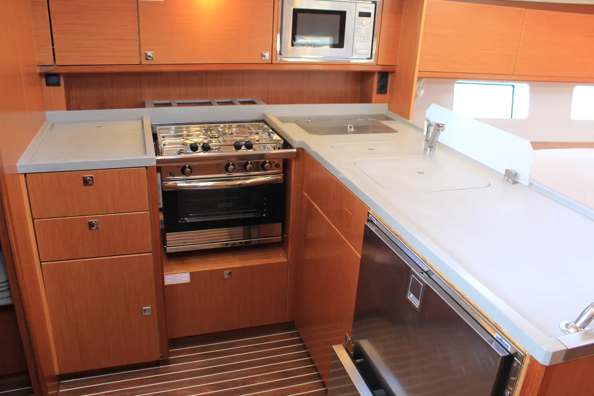 Galley of Amaryllis, a Bavaria C45 Style sailboat at Lavrion, Greece