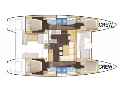 Floor plan of Cabin 1, a Lagoon 450 Fly catamaran at Municipal Unit of Lefkada, Greece