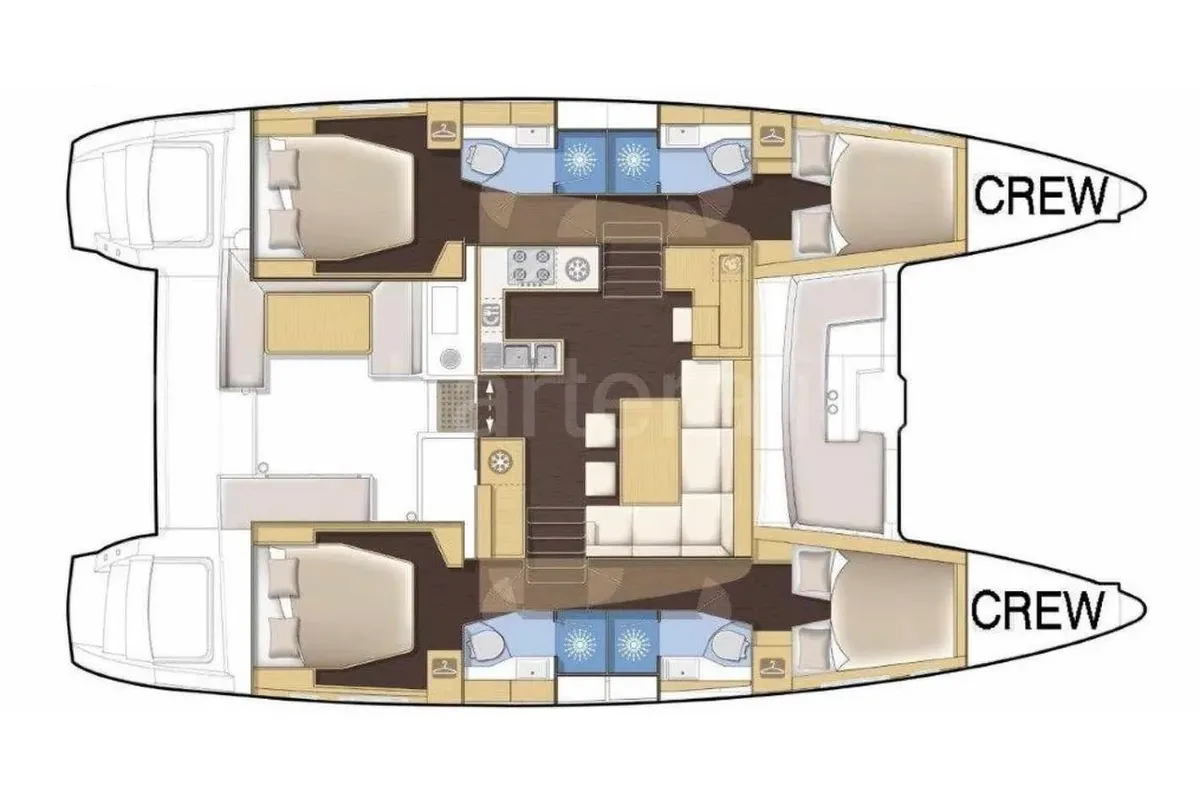 Floor plan of Cabin 1, a Lagoon 450 Fly catamaran at Municipal Unit of Lefkada, Greece