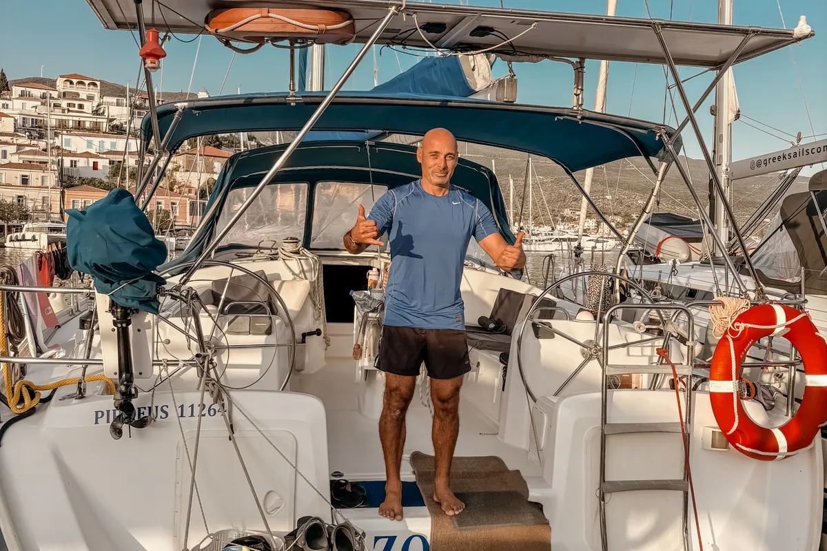 Salon of Zorba Cabin 1, a Beneteau Cyclades 50.5 sailboat at Aegina, Greece