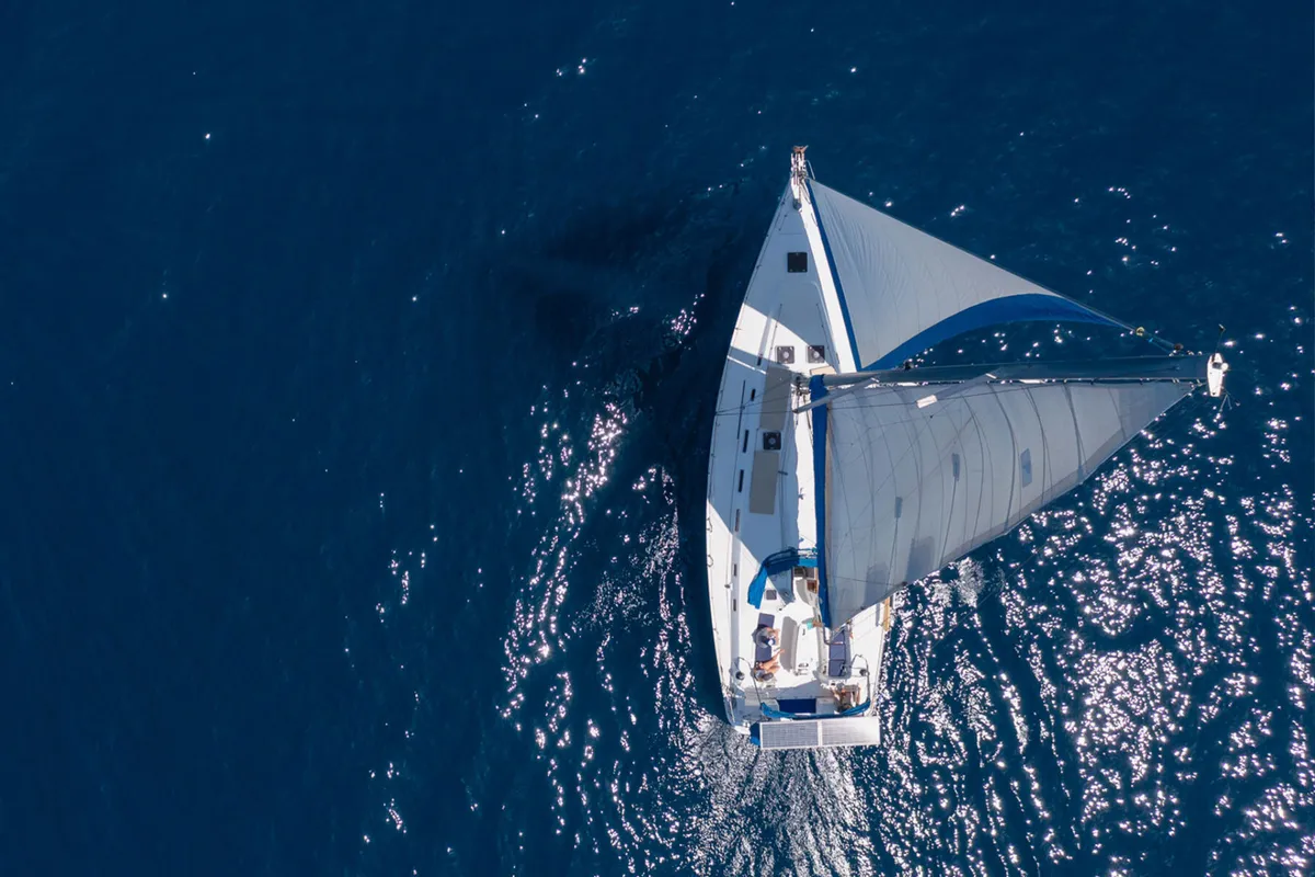 Deck of Zorba Cabin 1, a Beneteau Cyclades 50.5 sailboat at Aegina, Greece