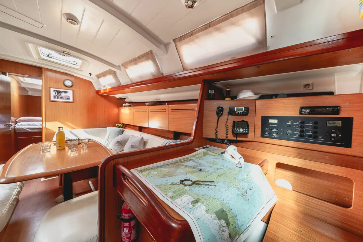 Cabin on Zorba Cabin 1, a Beneteau Cyclades 50.5 sailboat at Aegina, Greece