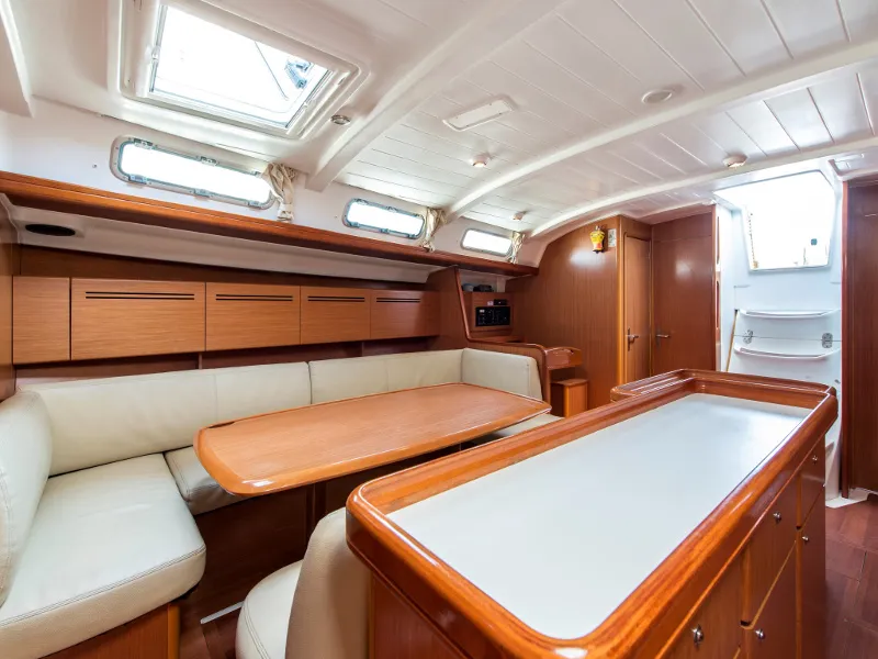 Exterior view of Zorba Cabin 1, a Beneteau Cyclades 50.5 sailboat at Aegina, Greece
