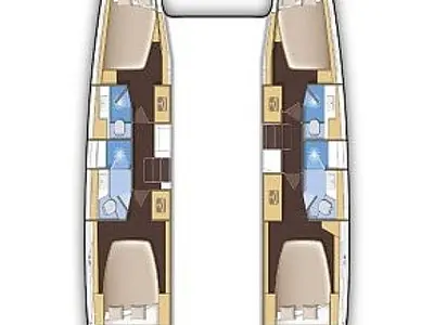 Floor plan of Orsa, a Lagoon 42 - 4 + 2 cab. catamaran at Skiathos, Greece