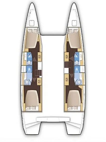 Floor plan of Orsa, a Lagoon 42 - 4 + 2 cab. catamaran at Skiathos, Greece