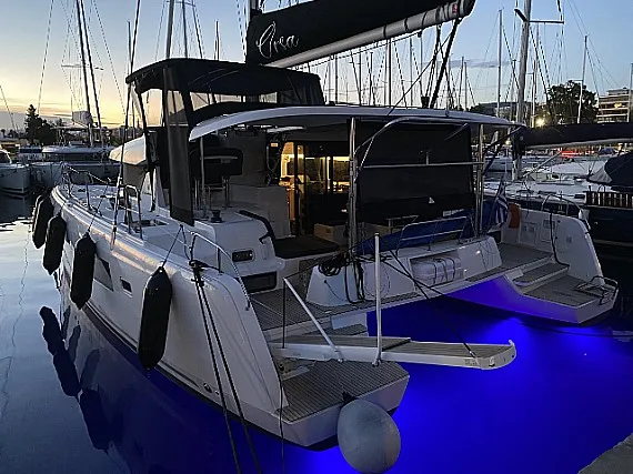 Exterior view of Orsa, a Lagoon 42 - 4 + 2 cab. catamaran at Skiathos, Greece