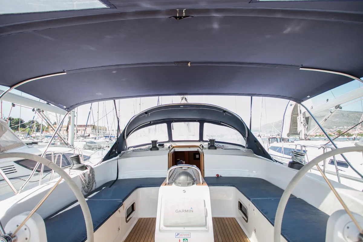 Cockpit of Summer Smile, a Bavaria Cruiser 51 sailboat at Split, Croatia