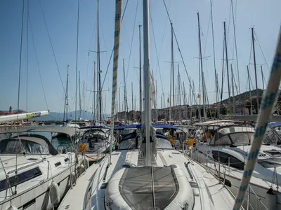 Deck of Summer Smile, a Bavaria Cruiser 51 sailboat at Split, Croatia