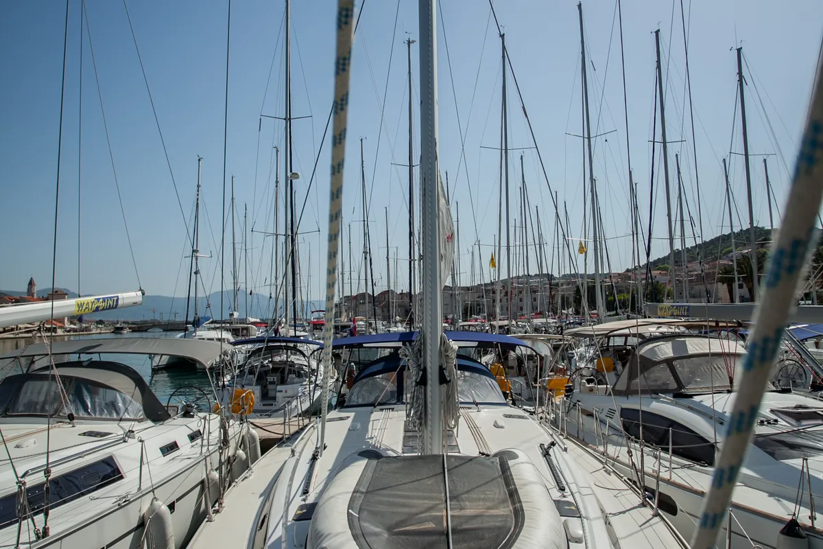 Deck of Summer Smile, a Bavaria Cruiser 51 sailboat at Split, Croatia
