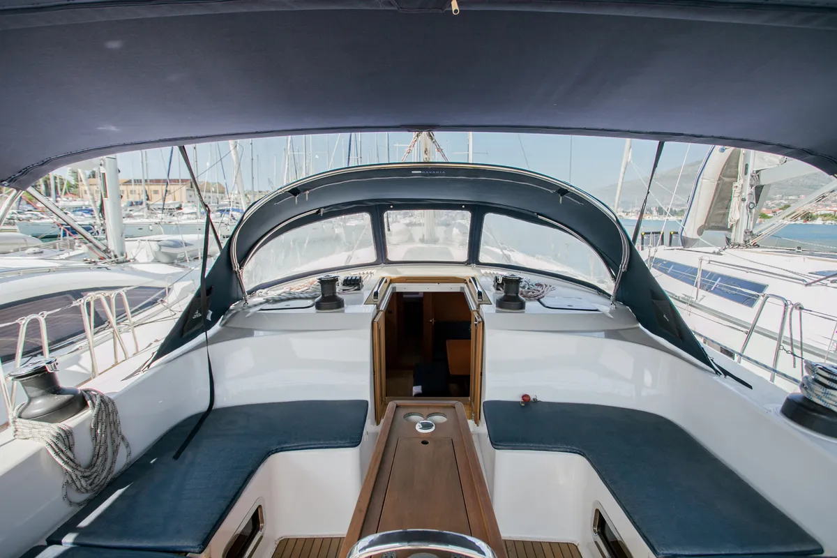Cockpit of Summer Smile, a Bavaria Cruiser 51 sailboat at Split, Croatia