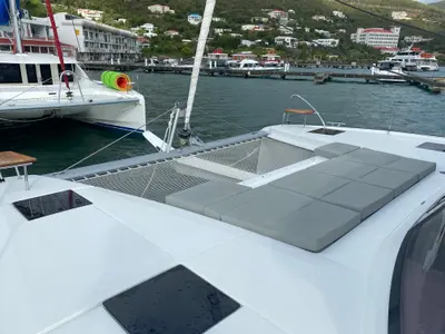 Deck of Love A Fayre, a Fountaine Pajot Astréa 42 catamaran at Road Town, British Virgin Islands
