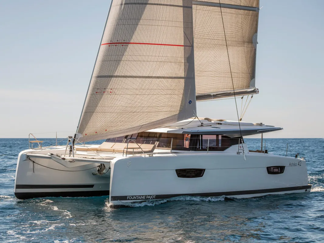 Exterior view of Love A Fayre, a Fountaine Pajot Astréa 42 catamaran at Road Town, British Virgin Islands