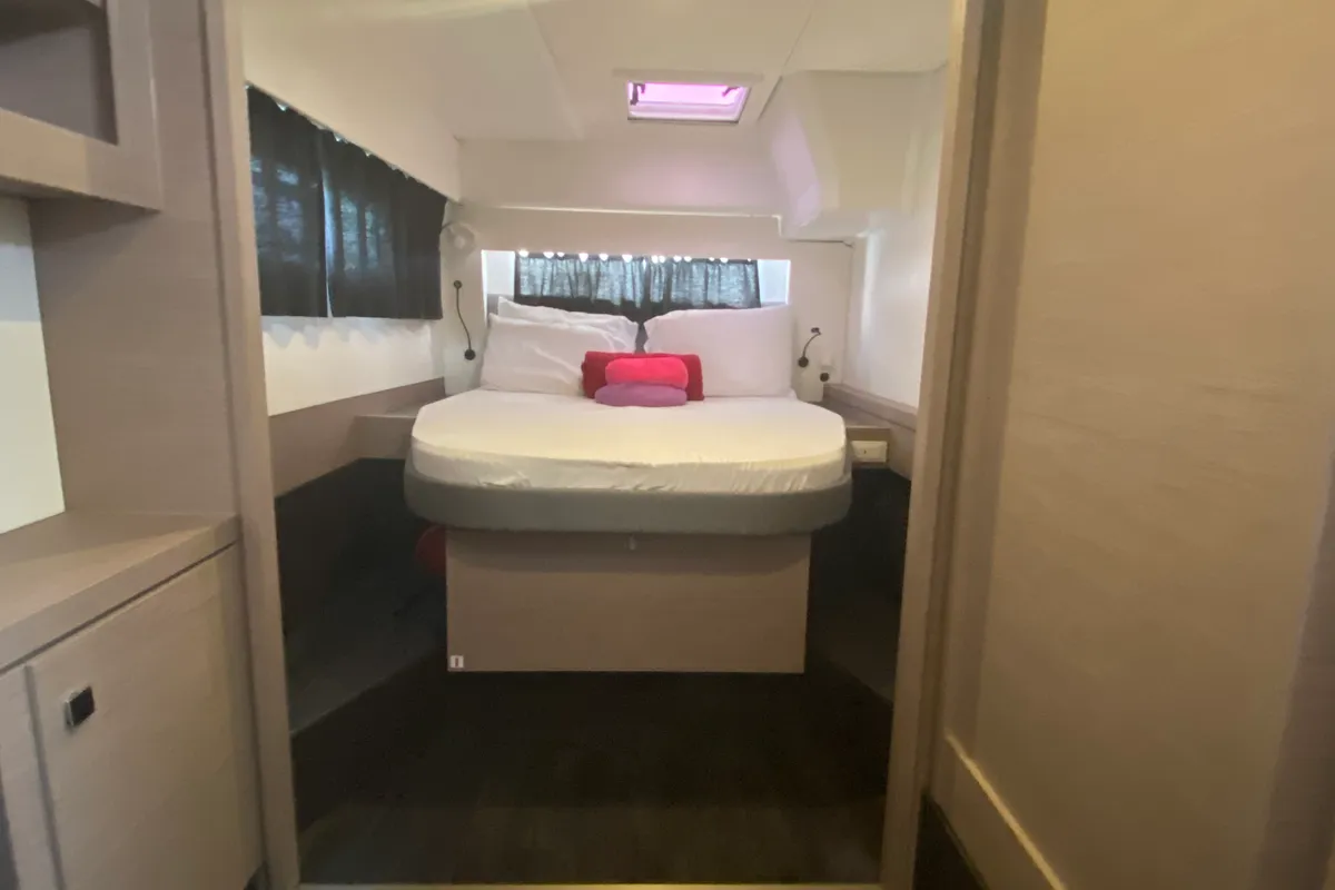 Cabin on Love A Fayre, a Fountaine Pajot Astréa 42 catamaran at Road Town, British Virgin Islands