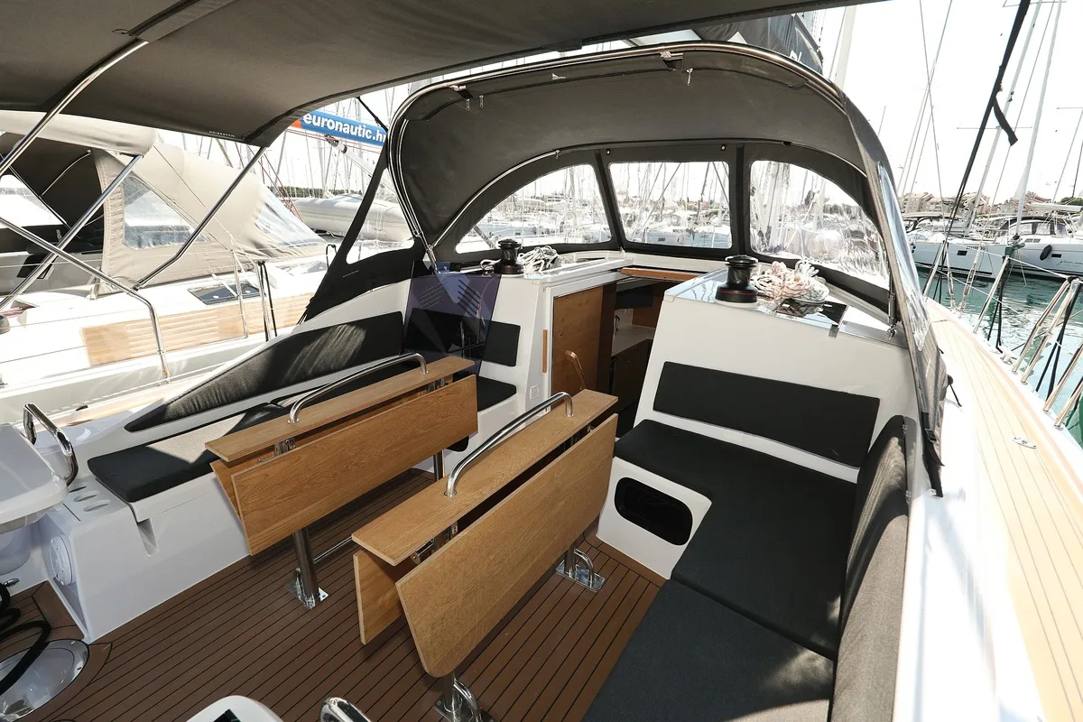 Deck of Bava, a Elan Impression 45 sailboat at Grad Biograd na Moru, Croatia