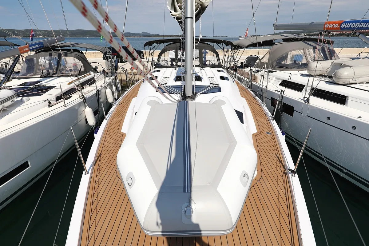 Deck of Bava, a Elan Impression 45 sailboat at Grad Biograd na Moru, Croatia