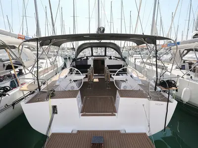 Cockpit of Bava, a Elan Impression 45 sailboat at Grad Biograd na Moru, Croatia