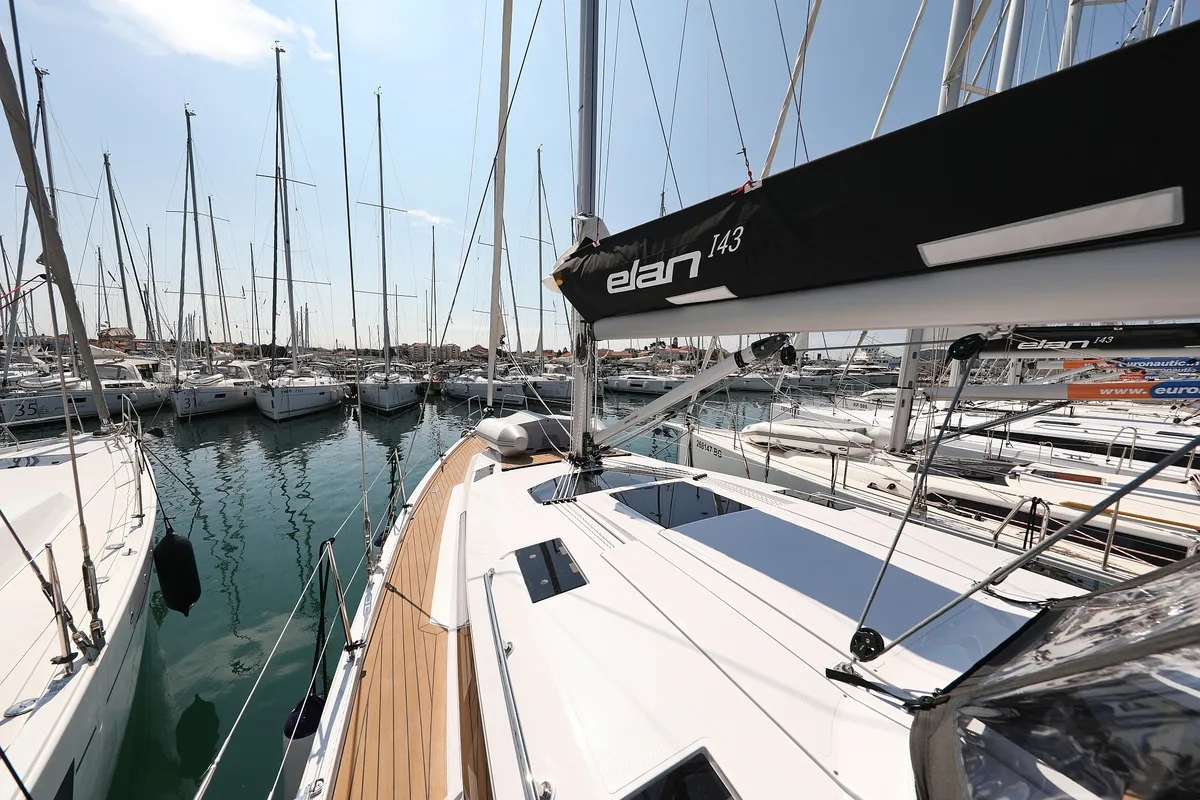 Deck of Bava, a Elan Impression 45 sailboat at Grad Biograd na Moru, Croatia
