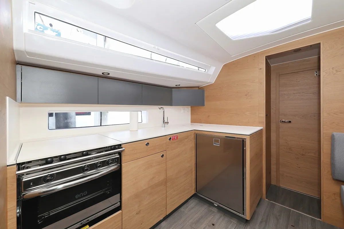Galley of Bava, a Elan Impression 45 sailboat at Grad Biograd na Moru, Croatia