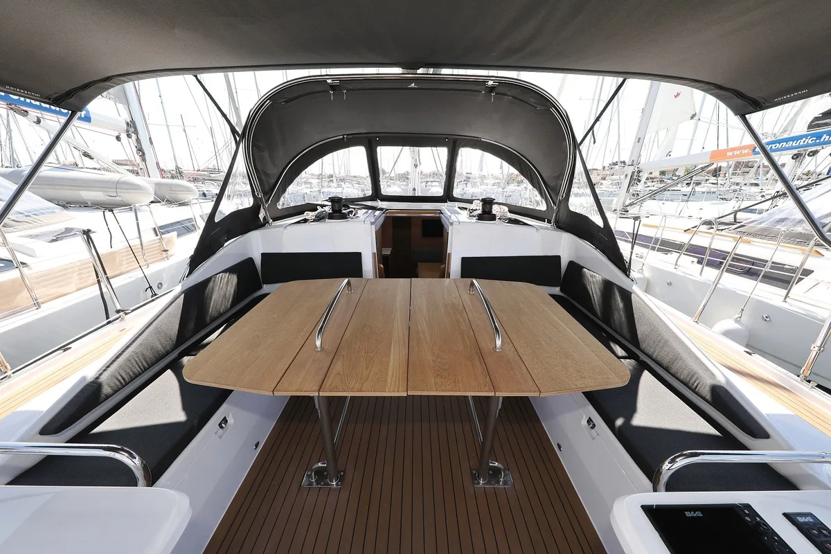 Deck of Bava, a Elan Impression 45 sailboat at Grad Biograd na Moru, Croatia